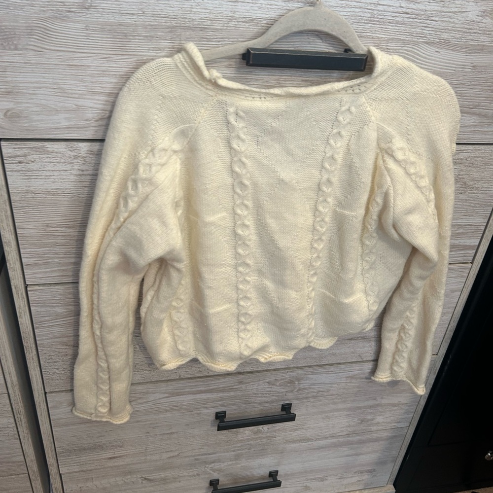 Shein Cream V Neck Floral Button Up Cardigan Sweater with Black Accents - Picture 7 of 7